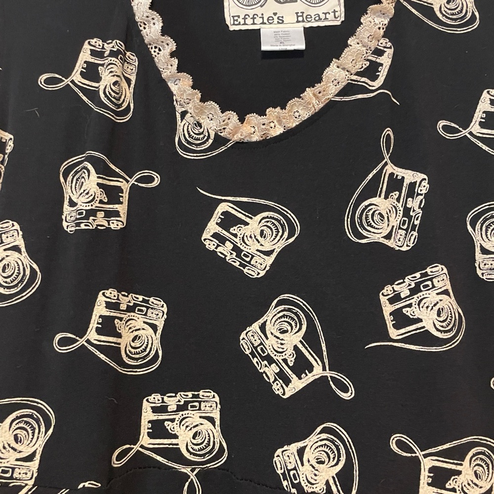 Effie's Heart The Caron Black Dress with Cream Camera Details XL - Picture 3 of 4